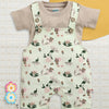 Green & Beige Baby Girls Half Sleeves Cotton Dungaree Set With Inner Tee