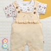 Peach & White Baby Girls Half Sleeves Cotton Dungaree Set With Inner Tee