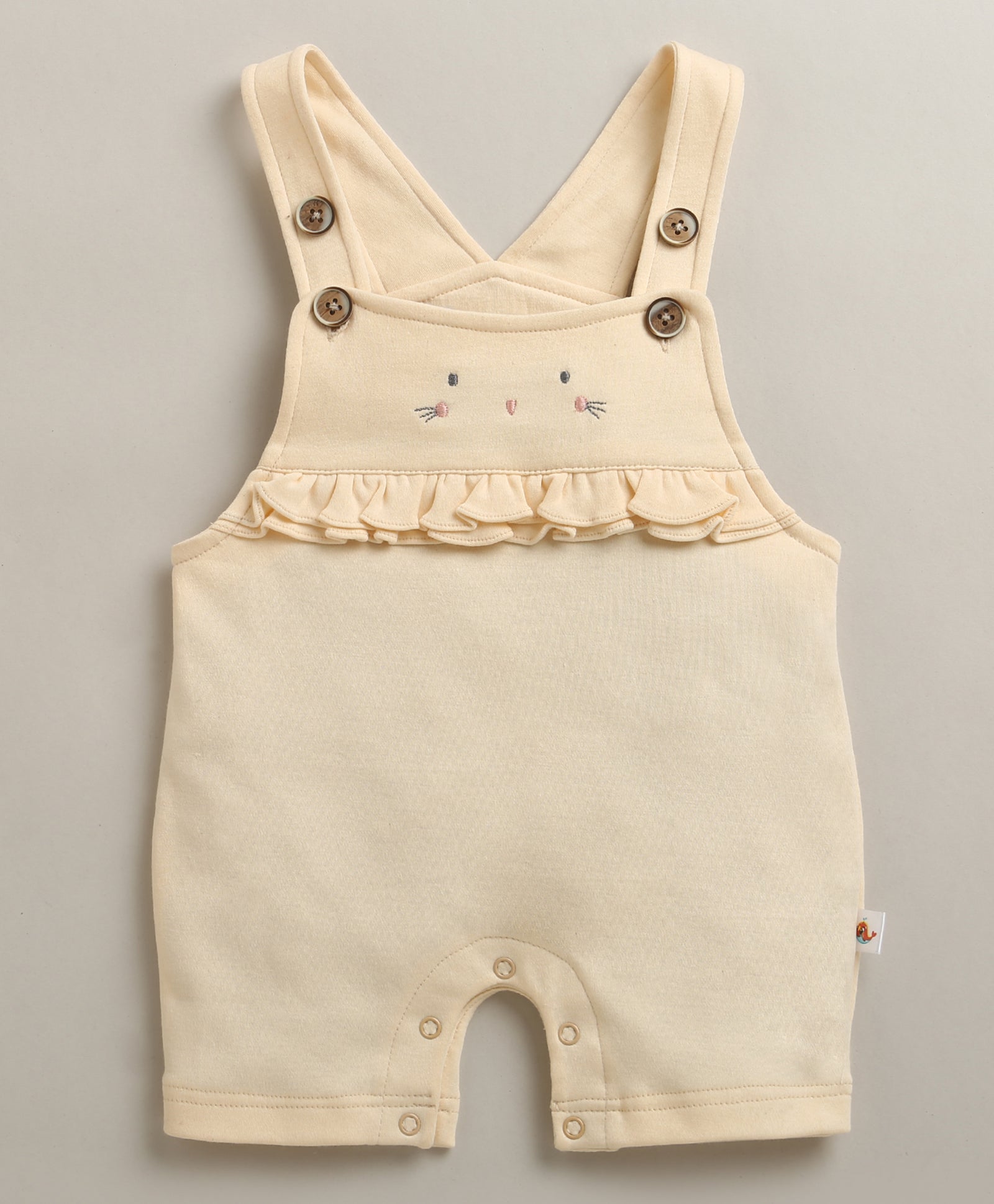 Peach & White Baby Girls Half Sleeves Cotton Dungaree Set With Inner Tee