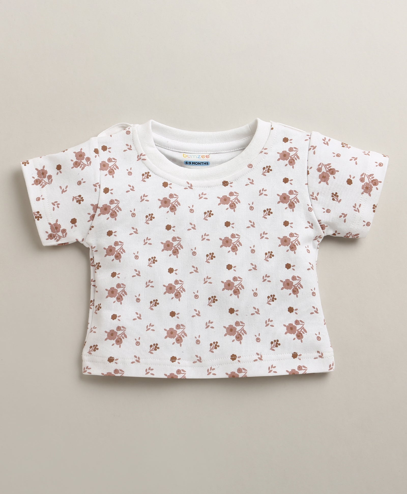 Peach & White Baby Girls Half Sleeves Cotton Dungaree Set With Inner Tee