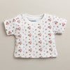 Peach & White Baby Girls Half Sleeves Cotton Dungaree Set With Inner Tee