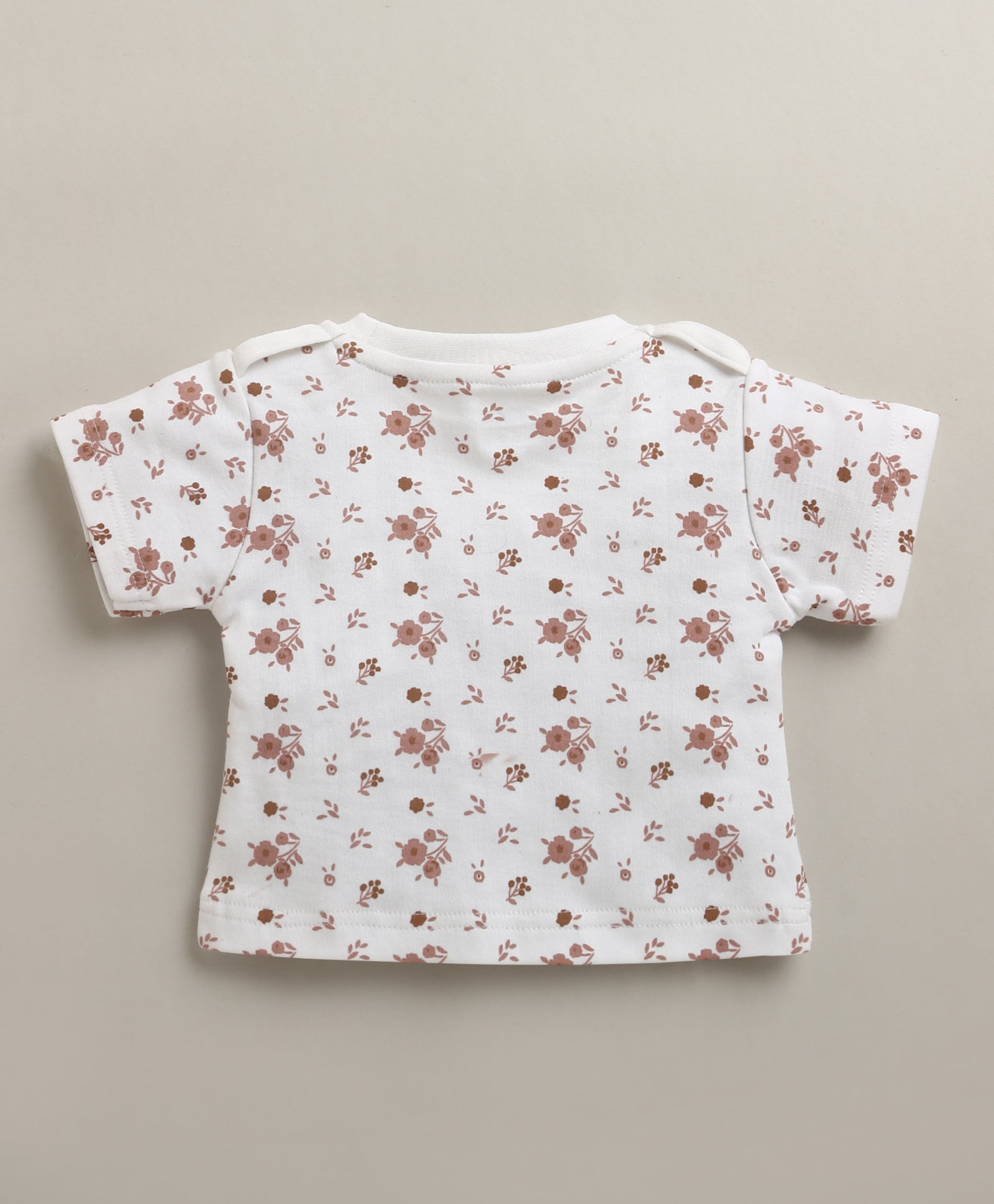 Peach & White Baby Girls Half Sleeves Cotton Dungaree Set With Inner Tee