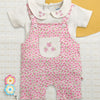 Pink & White Baby Girls Half Sleeves Cotton Dungaree Set With Inner Tee