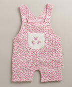 Bumzee Pink & White Floral Print Dungaree Set, Half Sleeves, 100% Cotton