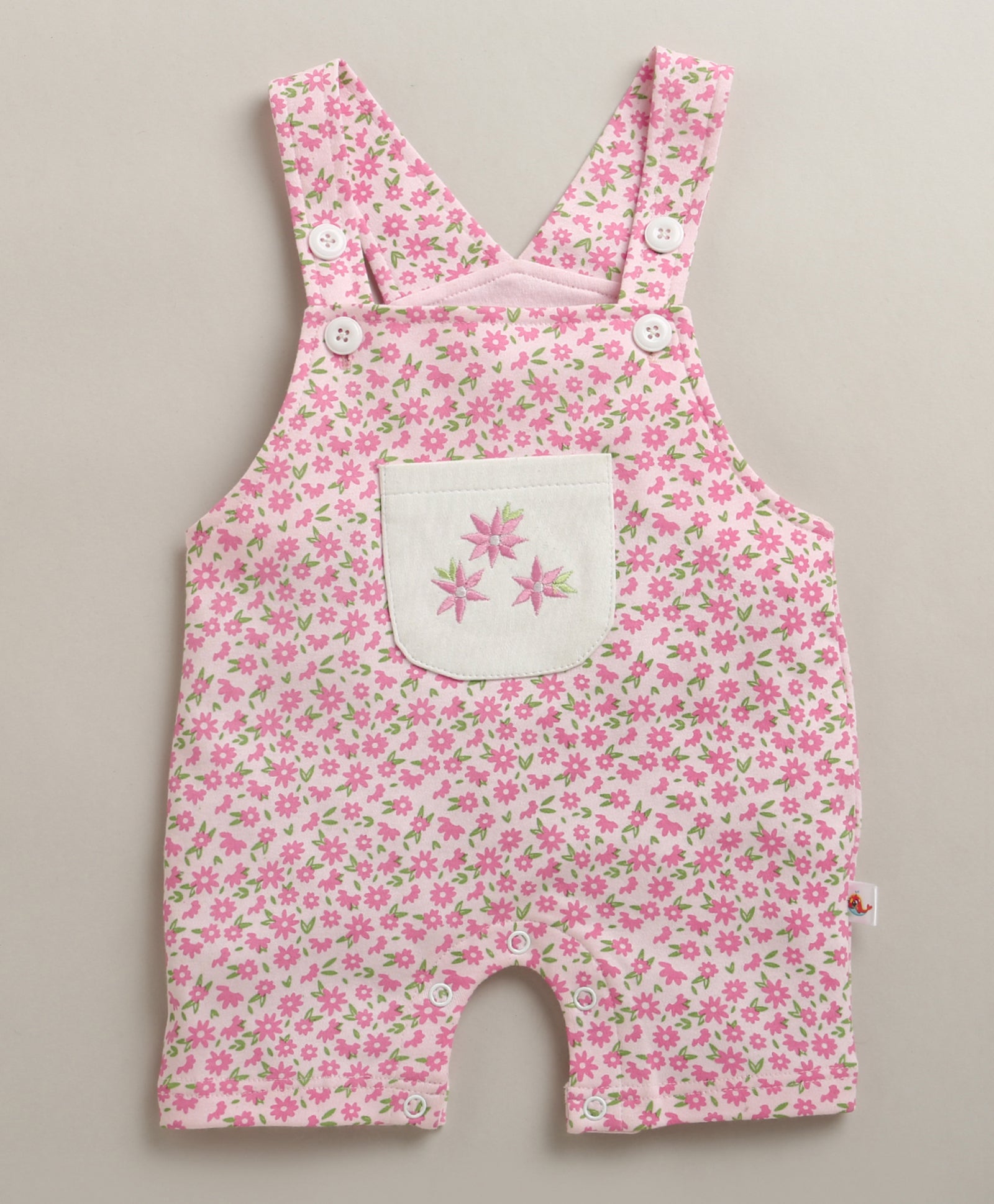 Pink & White Baby Girls Half Sleeves Cotton Dungaree Set With Inner Tee
