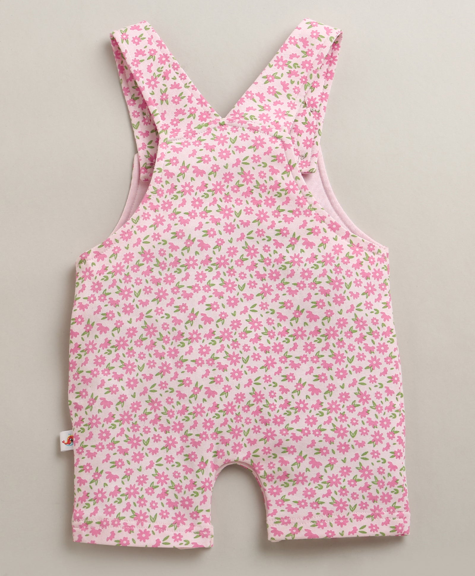 Pink & White Baby Girls Half Sleeves Cotton Dungaree Set With Inner Tee