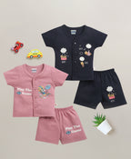 Bumzee Navy & Onion Pink Jabla & Short Set, Pack of 2, Half Sleeves, 100% Cotton