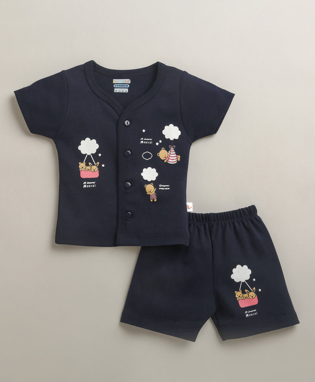 Bumzee Navy & Onion Pink Jabla & Short Set, Pack of 2, Half Sleeves, 100% Cotton