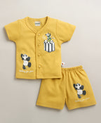 Bumzee Red & Mustard Jabla & Short Set, Pack of 2, Half Sleeves, 100% Cotton