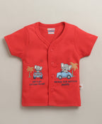 Bumzee Red & Mustard Jabla & Short Set, Pack of 2, Half Sleeves, 100% Cotton