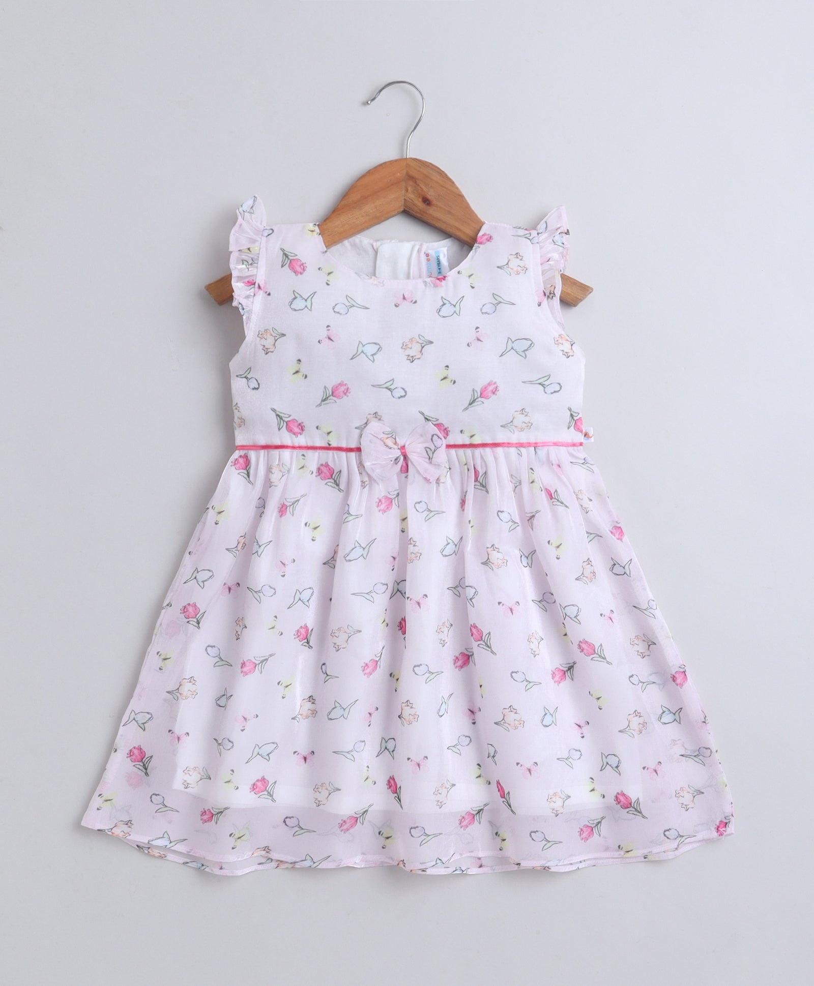 Light Pink Girls Cap Sleeves Polyester Knee Length Frock