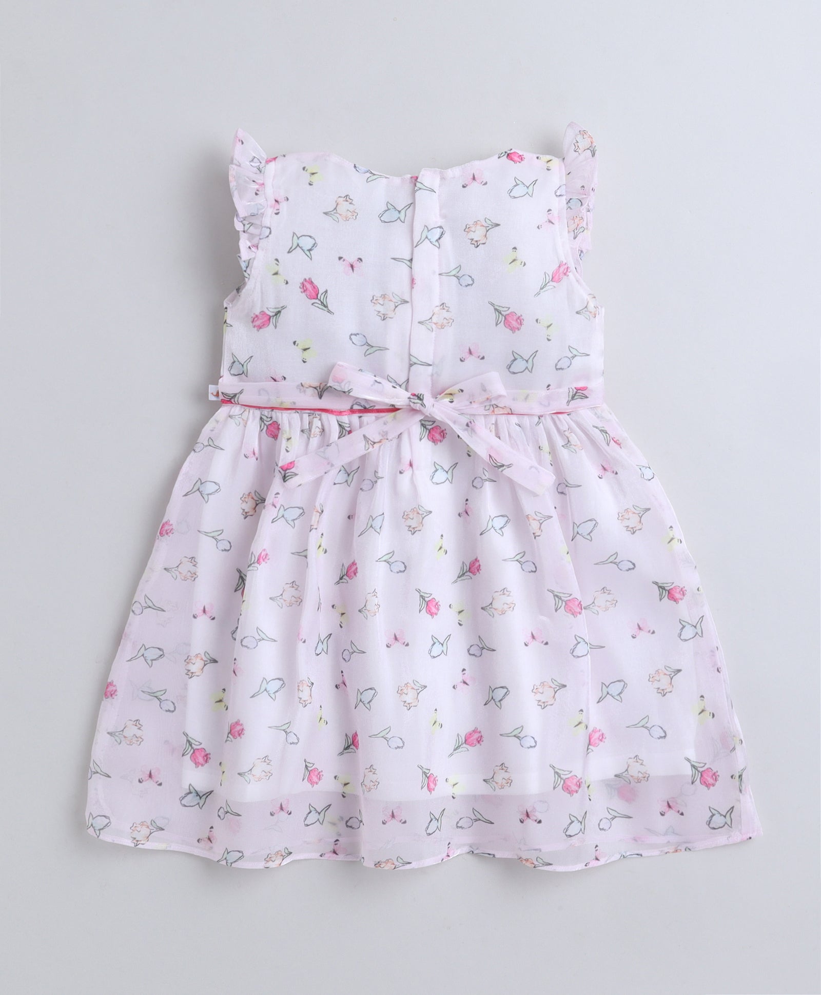 Light Pink Girls Cap Sleeves Polyester Knee Length Frock