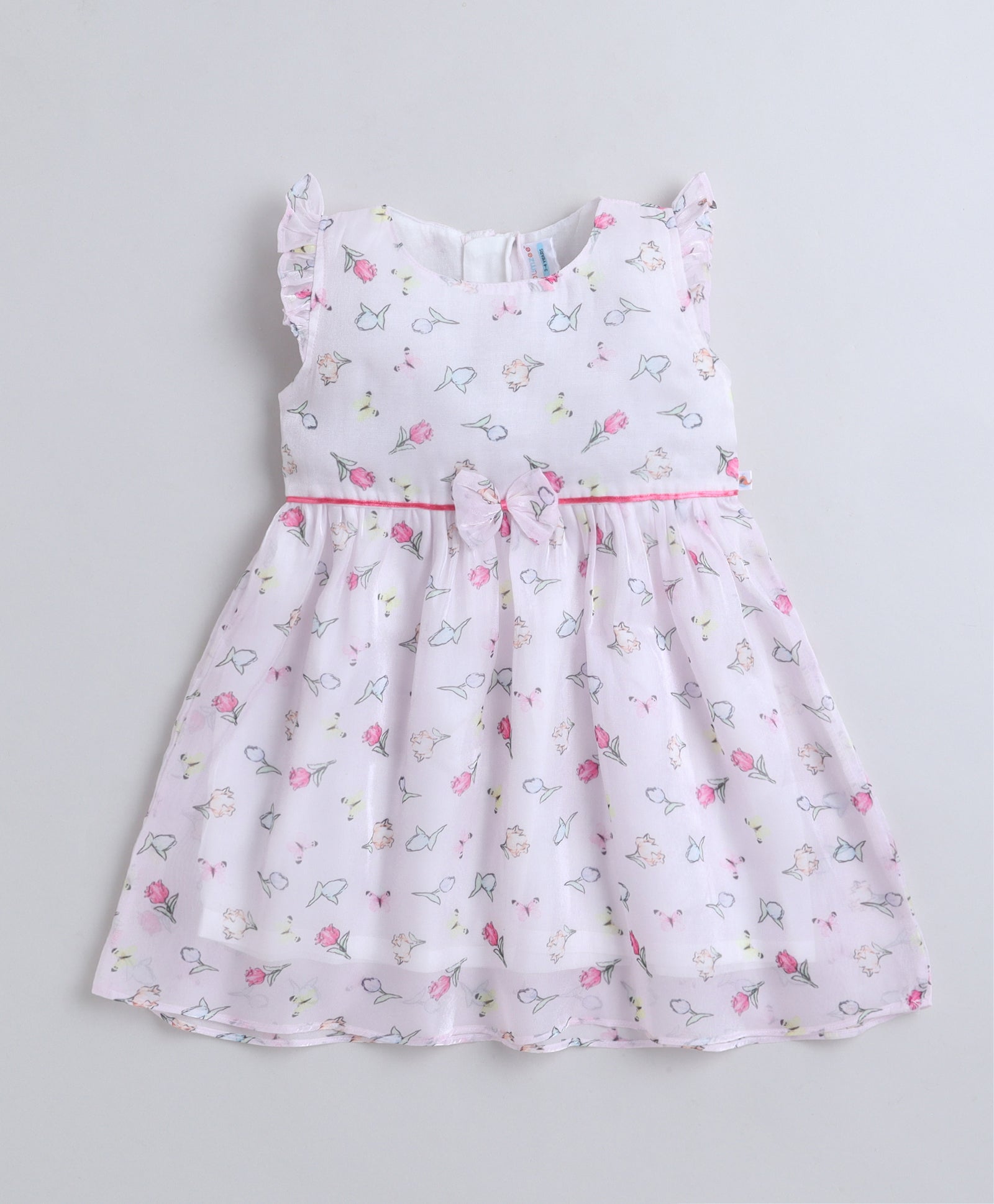 Light Pink Girls Cap Sleeves Polyester Knee Length Frock