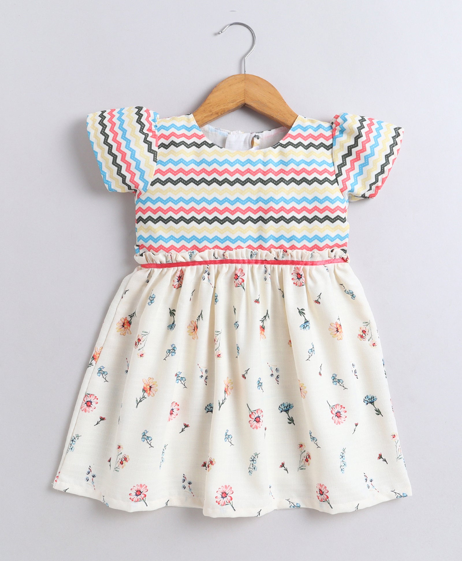 Cream Girls Cap Sleeves Polyester Knee Length Frock