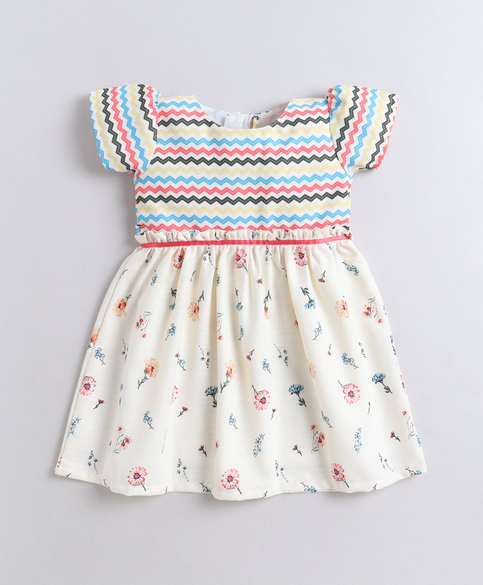 Cream Girls Cap Sleeves Polyester Knee Length Frock