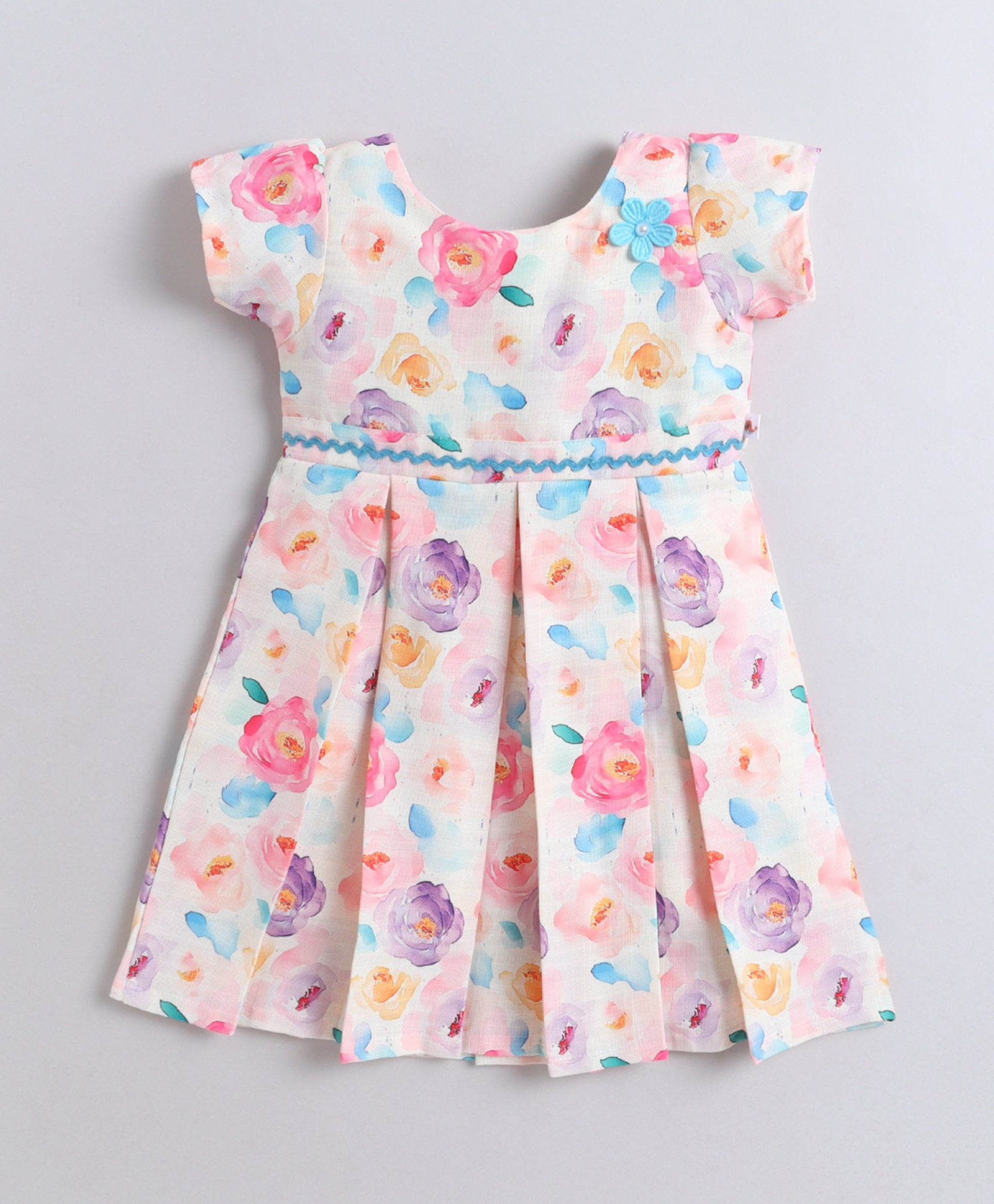 Cream Girls Cap Sleeves Polyester Knee Length Frock