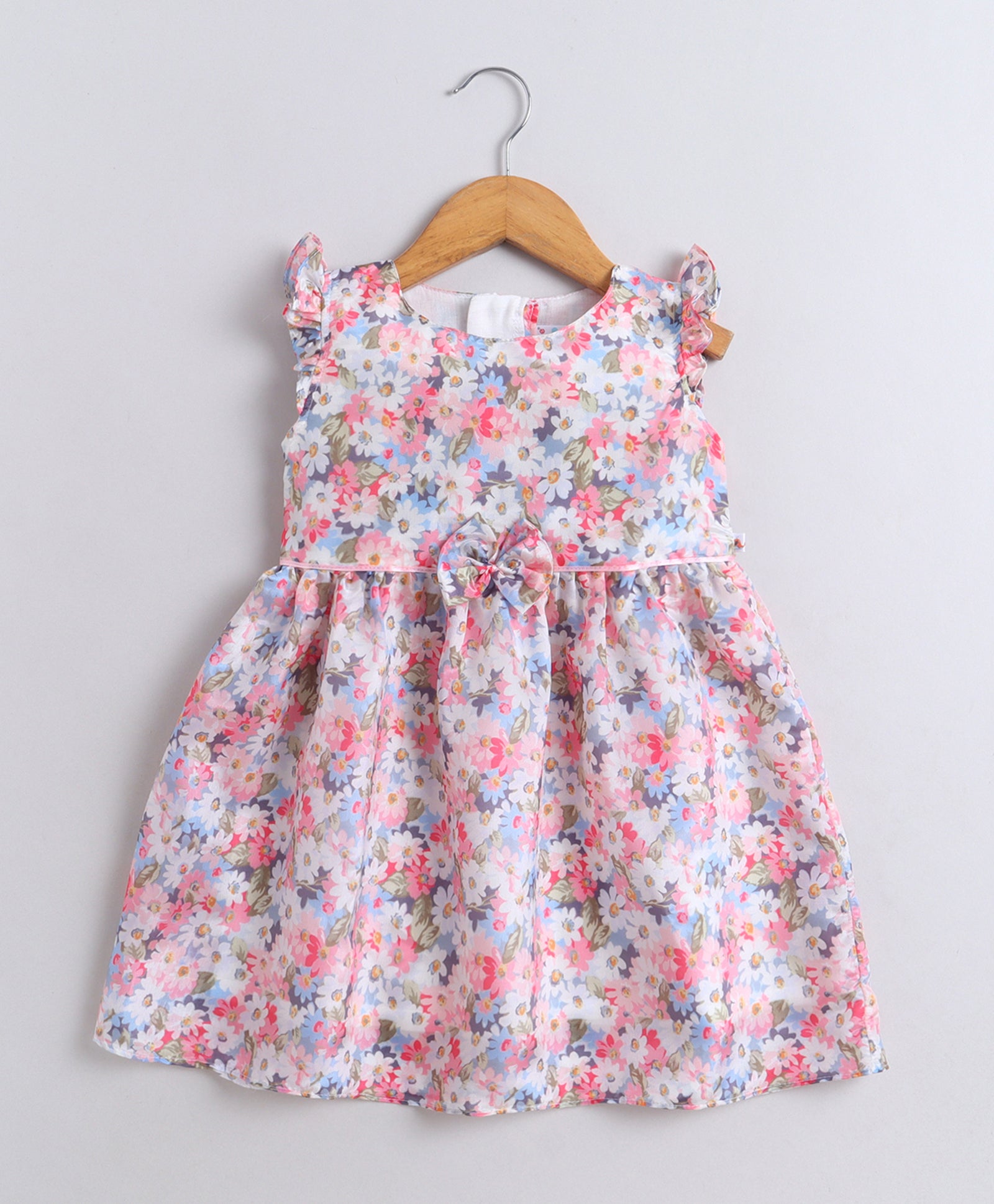 Multi Girls Cap Sleeves Polyester Knee Length Frock