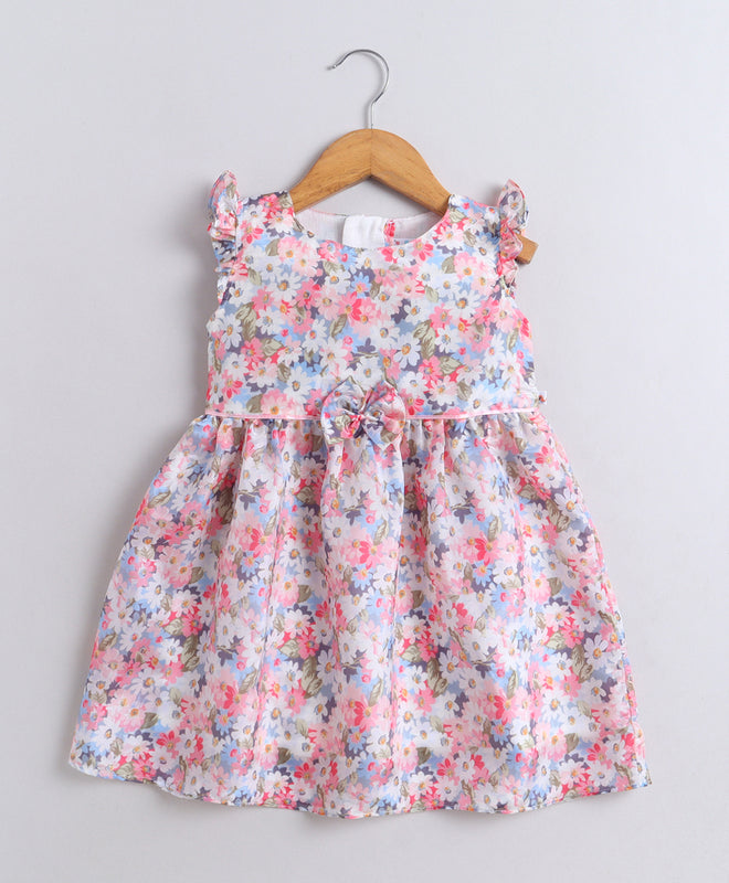 Multi Girls Cap Sleeves Polyester Knee Length Frock