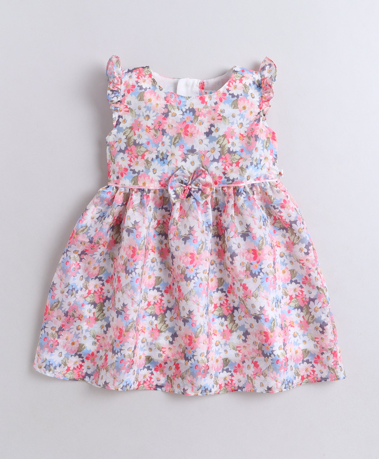 Multi Girls Cap Sleeves Polyester Knee Length Frock