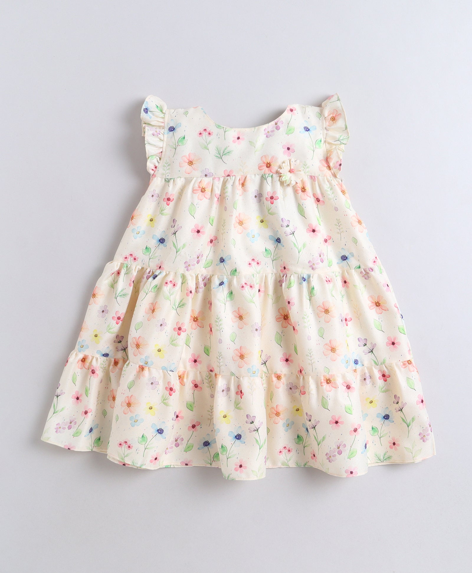 Cream Girls Cap Sleeves Polyester Knee Length Frock
