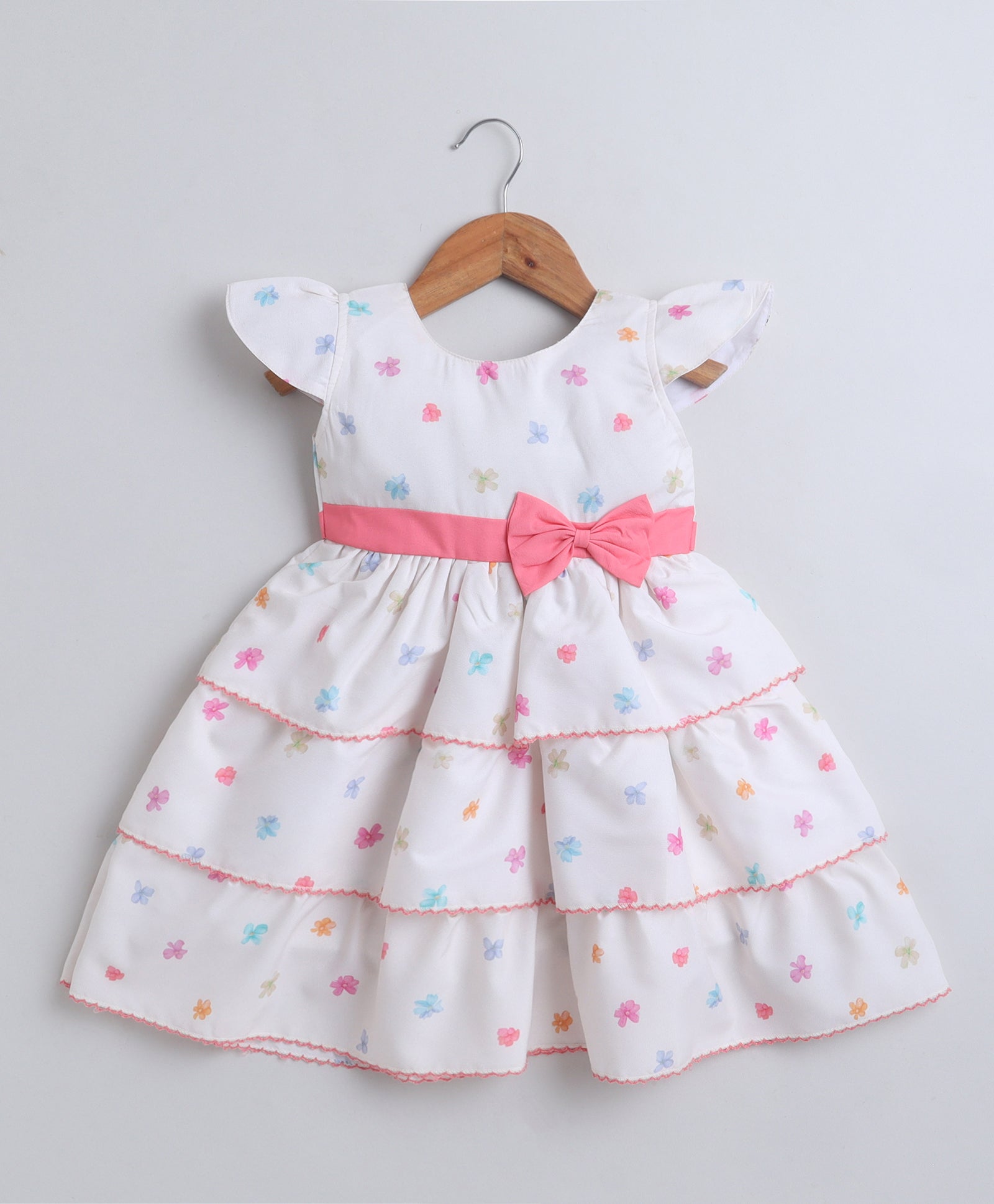 Beige Girls Cap Sleeves Polyester Knee Length Frock