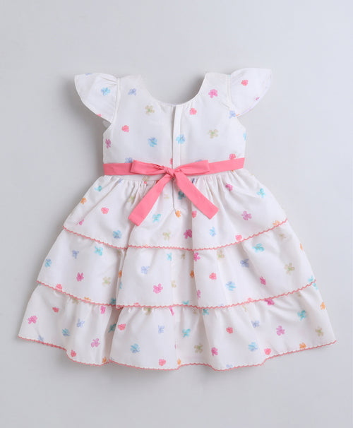 Beige Girls Cap Sleeves Polyester Knee Length Frock