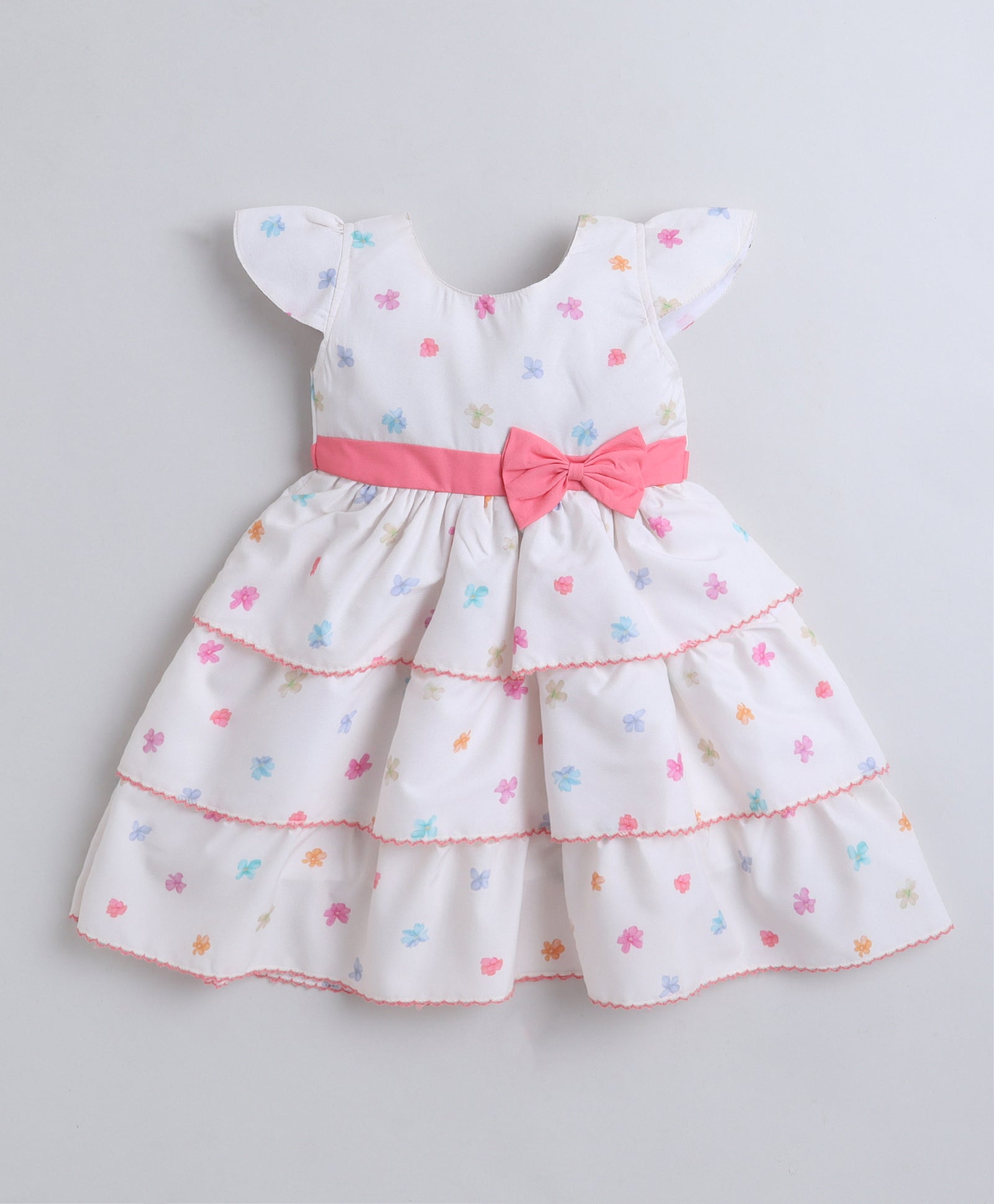 Beige Girls Cap Sleeves Polyester Knee Length Frock