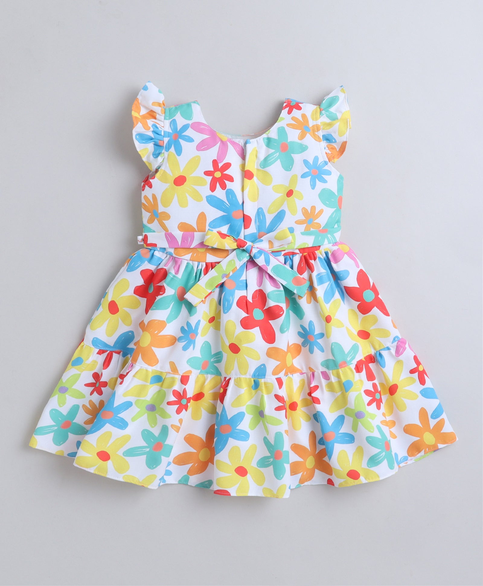 Multi Girls Cap Sleeves Polyester Knee Length Frock