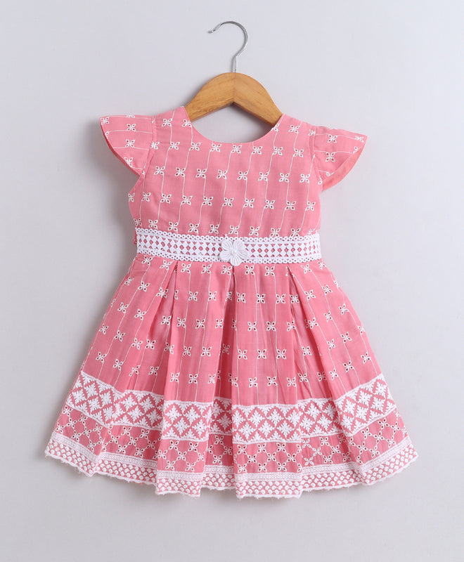 Pink Girls Sleeveless Cotton Poly Knee Length Frock