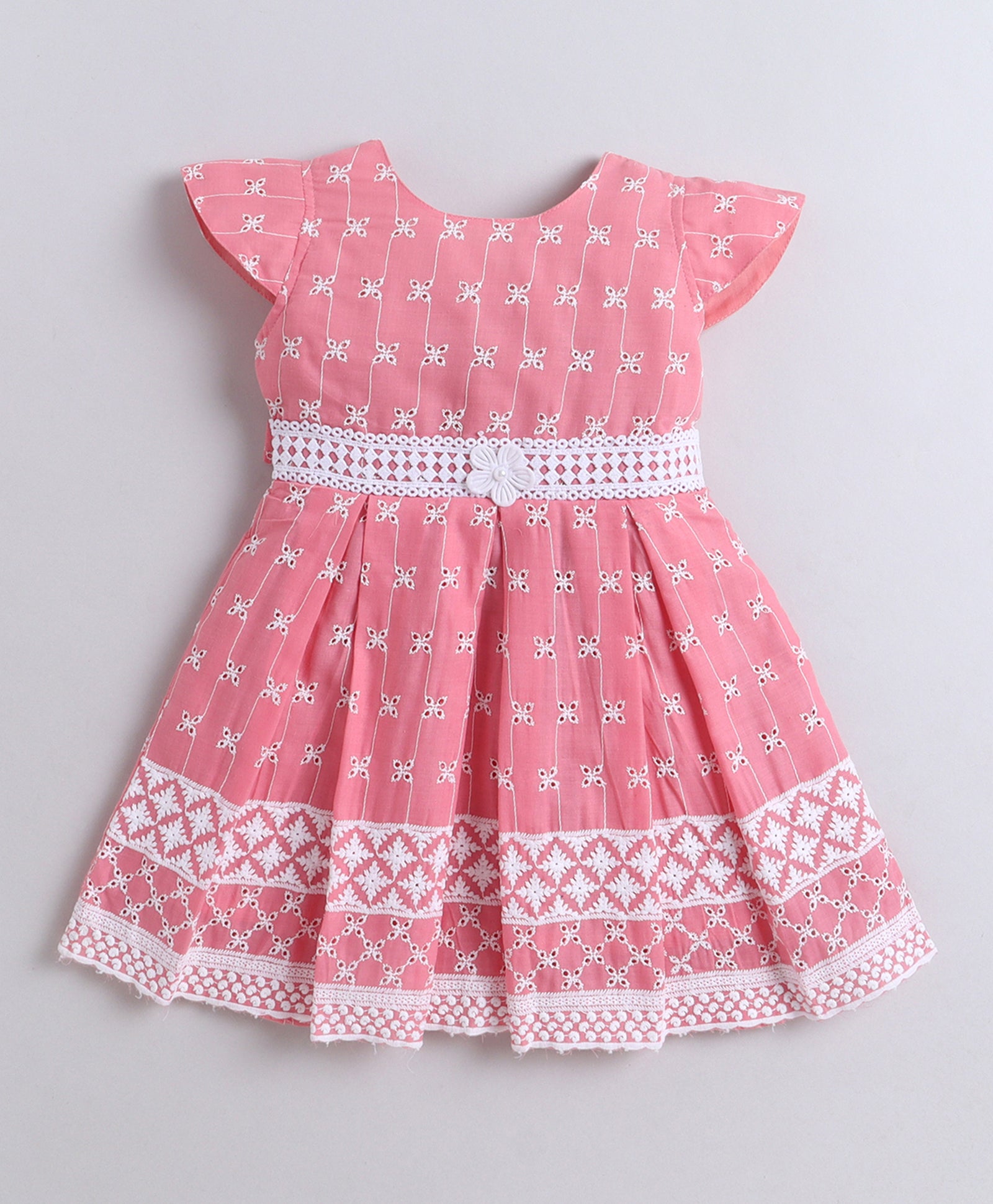 Pink Girls Sleeveless Cotton Poly Knee Length Frock