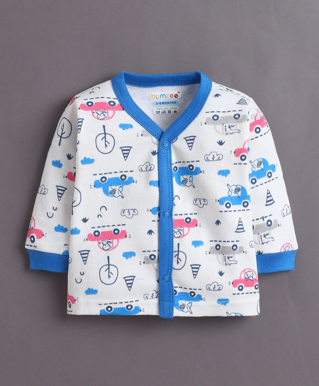 Bumzee Off White & Blue Graphic Print Jabla & Pyjama Set, Full Sleeves