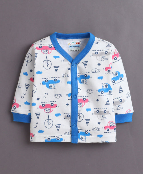 Boys 100% Cotton Car Print Jabla & Pyjama Set - Off White & Blue