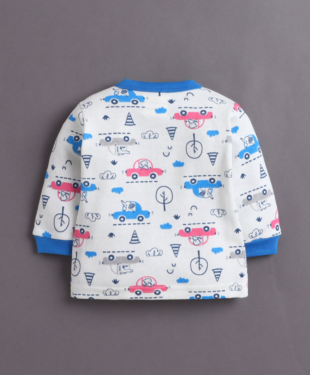 Bumzee Off White & Blue Graphic Print Jabla & Pyjama Set, Full Sleeves