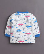 Bumzee Off White & Blue Graphic Print Jabla & Pyjama Set, Full Sleeves