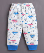 Bumzee Off White & Blue Graphic Print Jabla & Pyjama Set, Full Sleeves