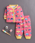 Bumzee Coral & Yellow Graphic Print Jabla & Pyjama Set, Full Sleeves, 100% Cotton