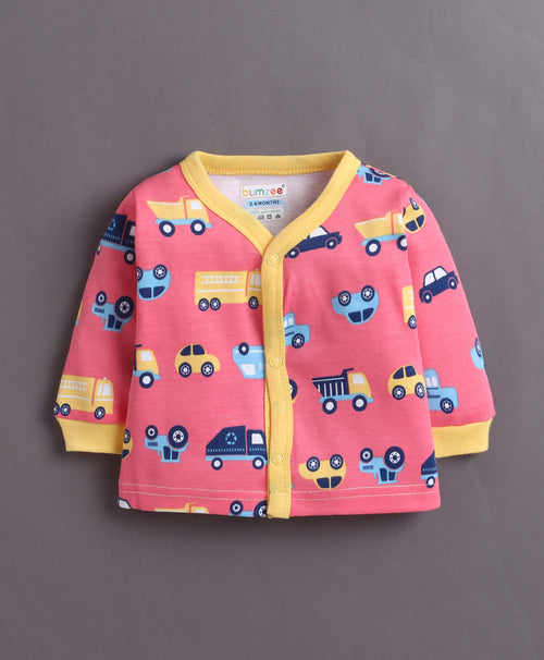 Boys 100% Cotton Car Print Jabla & Pyjama Set - Coral & Yellow