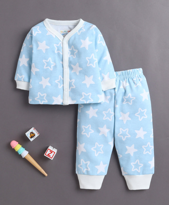 Sky Blue & White Baby Boys Full Sleeves Jabla & Pyjama Set