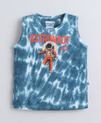 Bumzee Teal Blue Tie & Dye T-Shirt & Short Set, Sleeveless, 100% Cotton