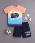Bumzee Multi & Navy Graphic Print T-Shirt & Short Set, Half Sleeves, 100% Cotton