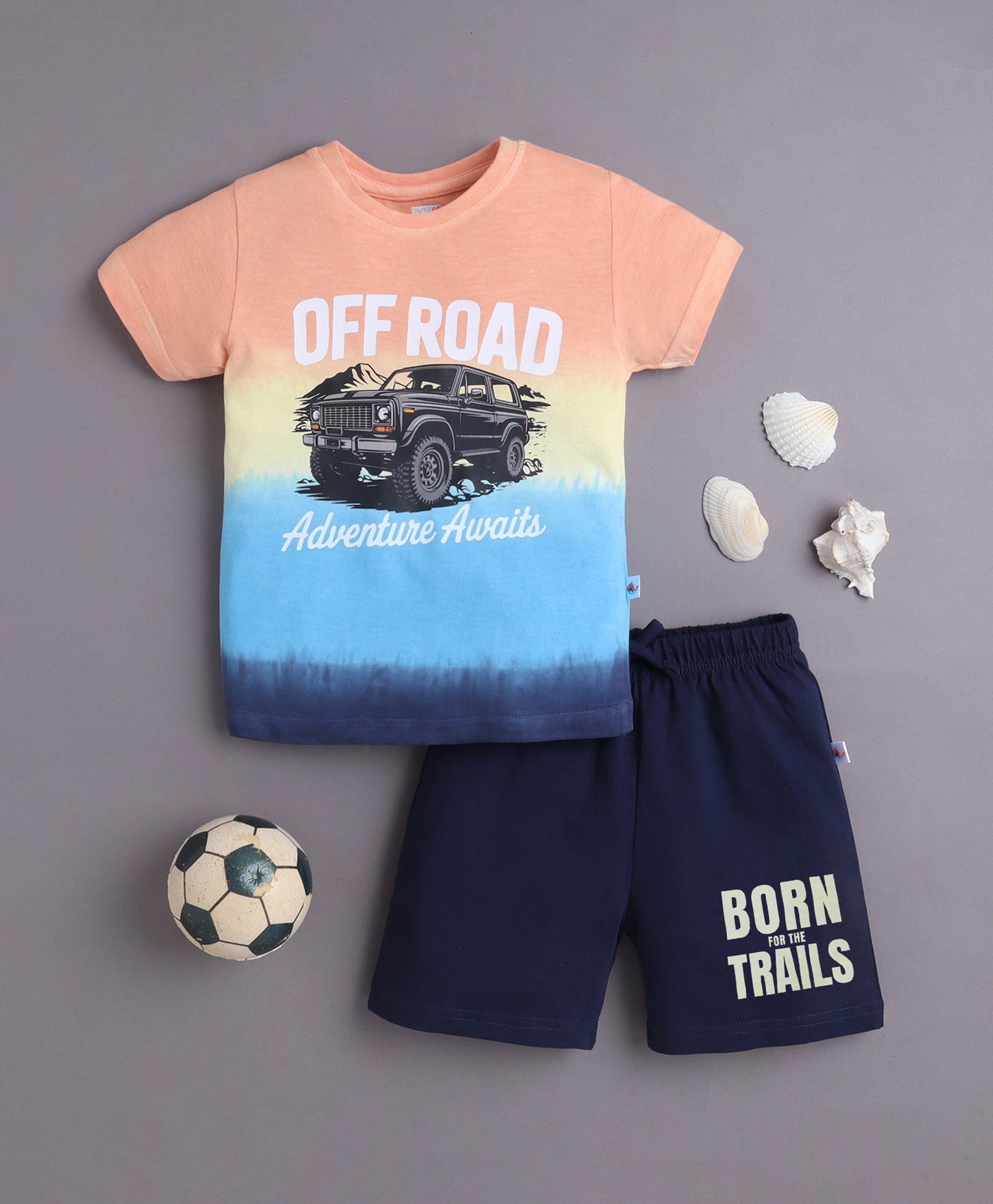 BUMZEE Multi & Navy Boys Half Sleeves T-Shirt & Short Set
