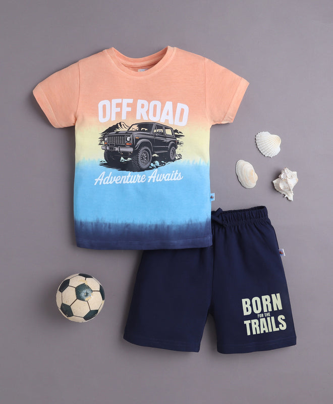 BUMZEE Multi & Navy Boys Half Sleeves T-Shirt & Short Set