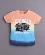 Bumzee Multi & Navy Graphic Print T-Shirt & Short Set, Half Sleeves, 100% Cotton