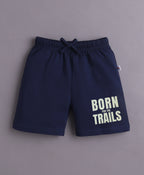 Bumzee Multi & Navy Graphic Print T-Shirt & Short Set, Half Sleeves, 100% Cotton