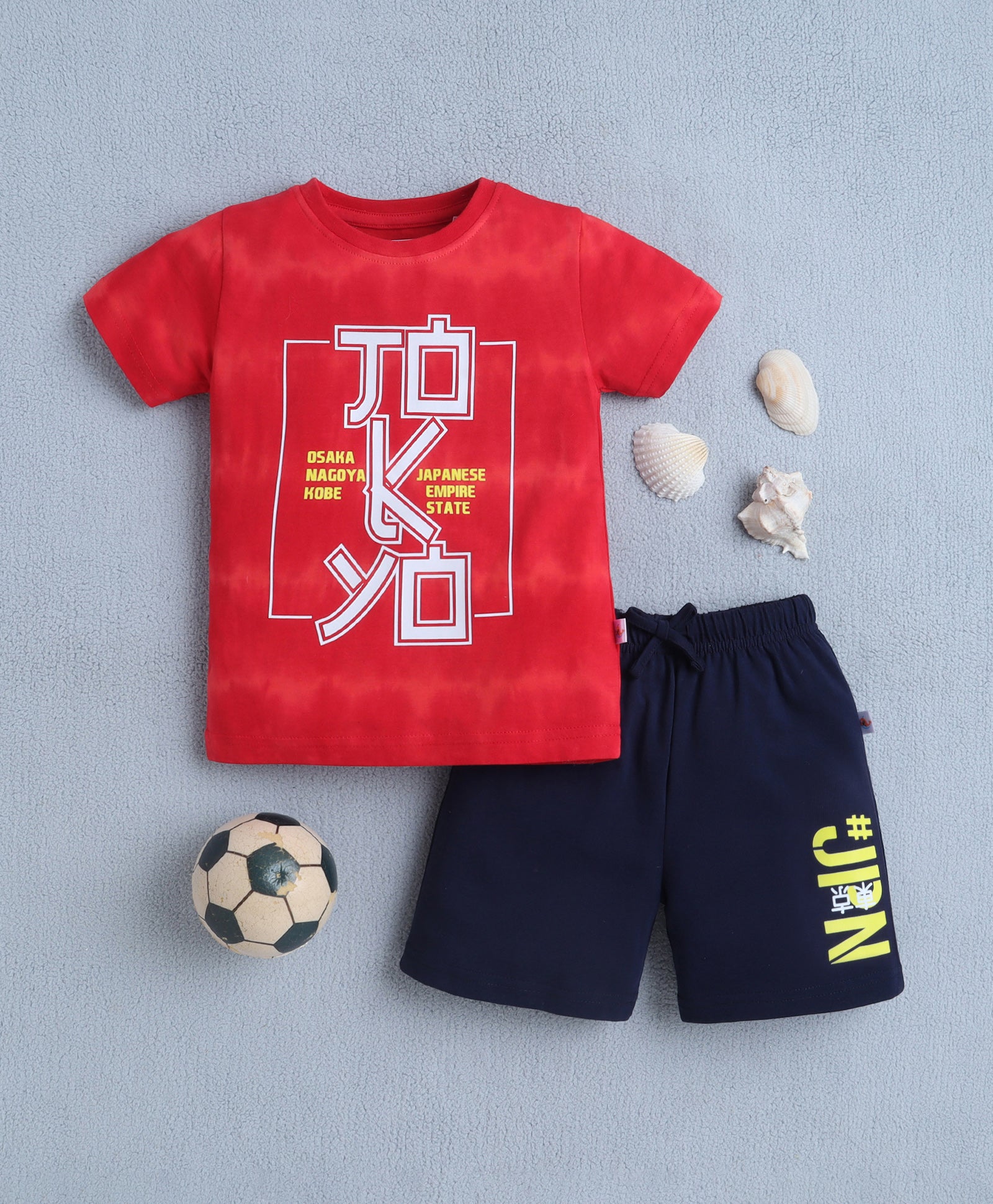 BUMZEE Red & Navy Boys Half Sleeves T-Shirt & Short Set
