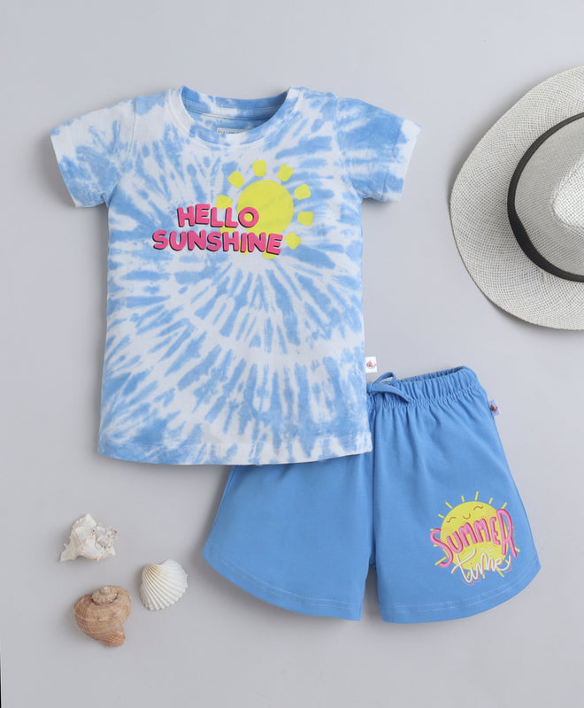 BUMZEE Blue Girls Half Sleeves T-Shirt & Short Set