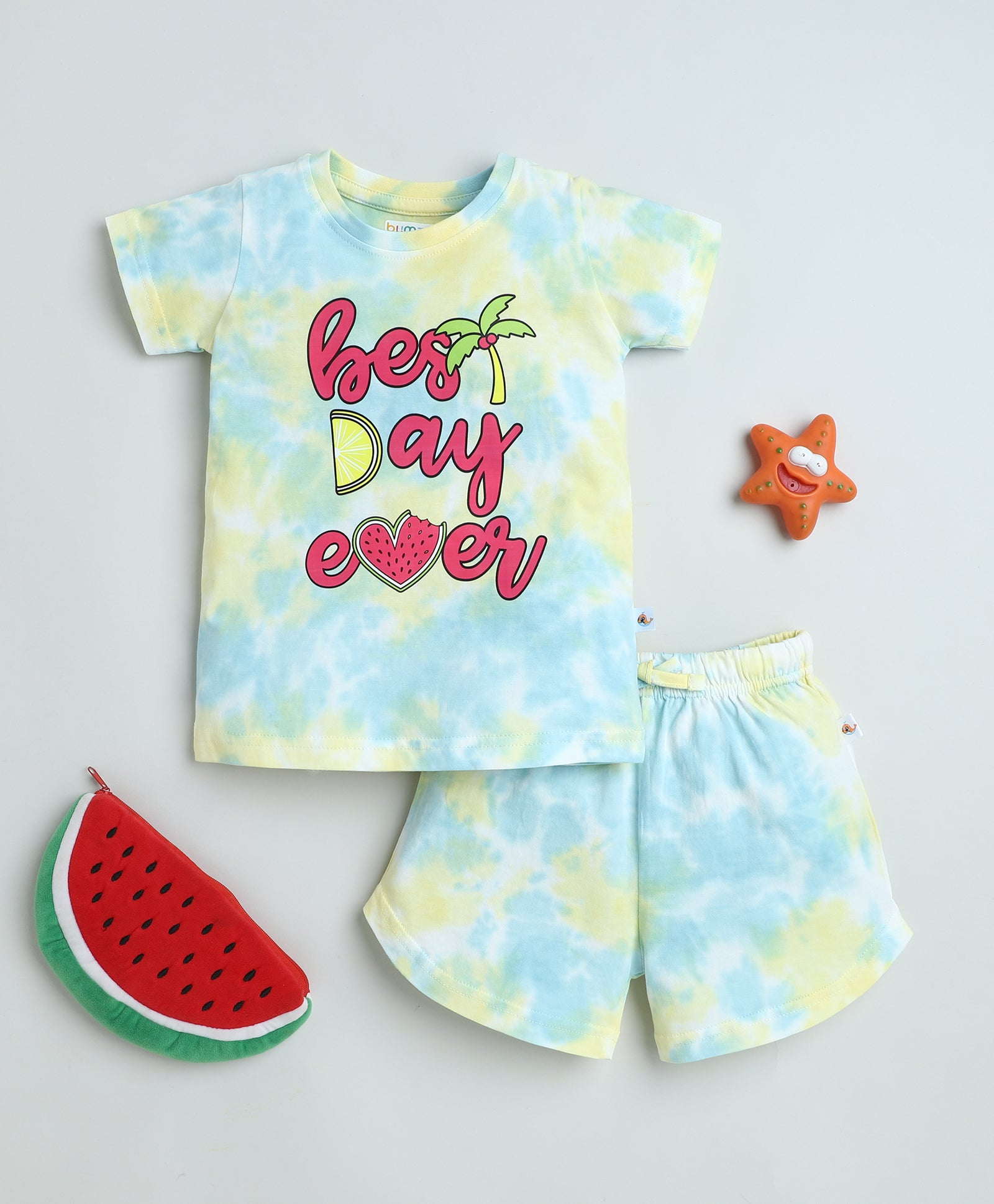 BUMZEE Yellow & Blue Girls Half Sleeves T-Shirt & Short Set