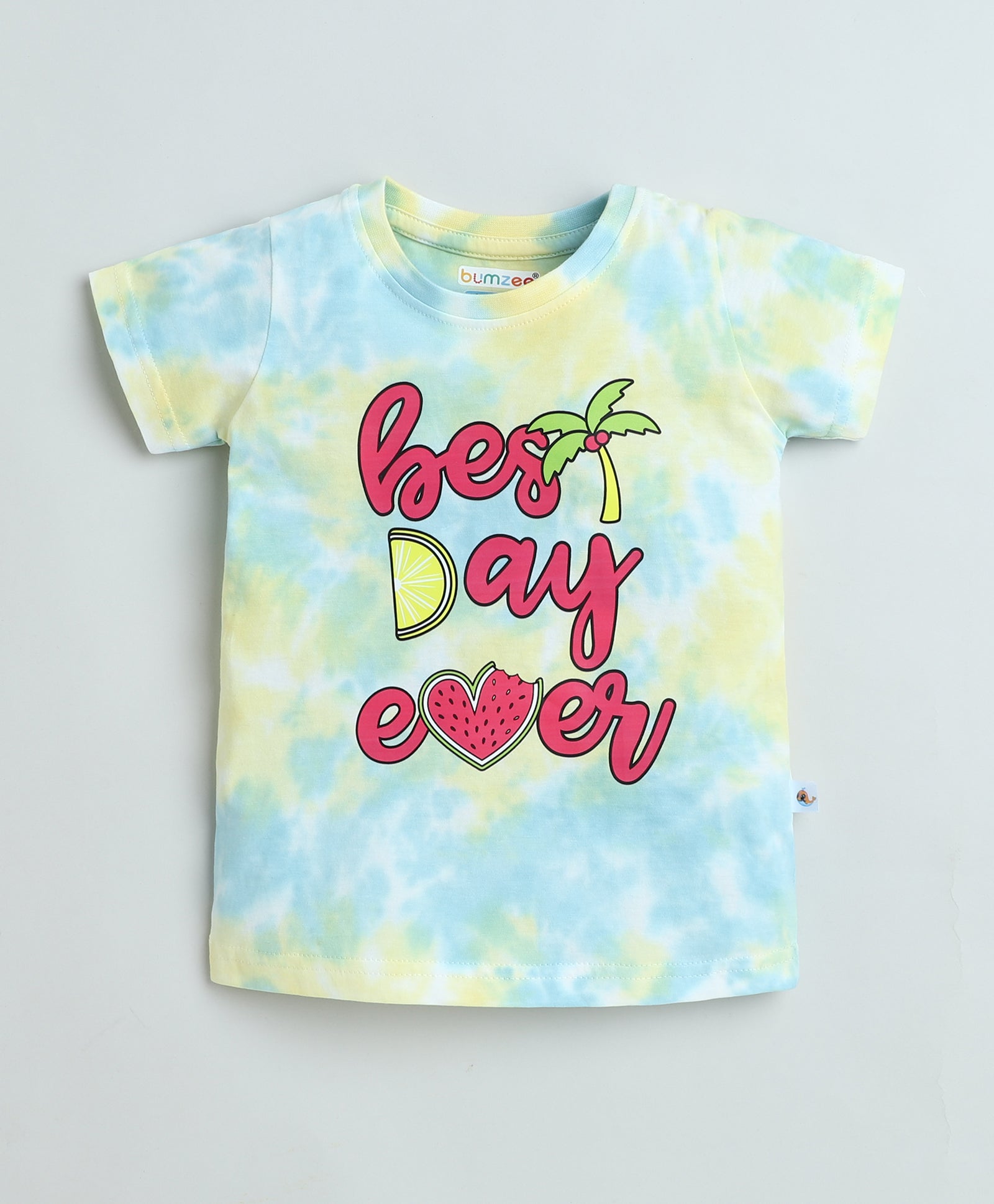 BUMZEE Yellow & Blue Girls Half Sleeves T-Shirt & Short Set