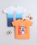 Bumzee Orange & Multi Animal Print T-Shirt, Pack of 2, Half Sleeves, 100% Cotton
