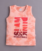 Bumzee Peach & Navy Graphic Print T-Shirt, Pack of 2, Sleeveless, 100% Cotton